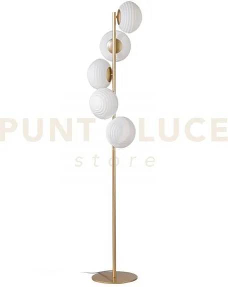 Piantana ripple oro 5 luci attacco e27 32,5x32,5x160 cm in vetro so...