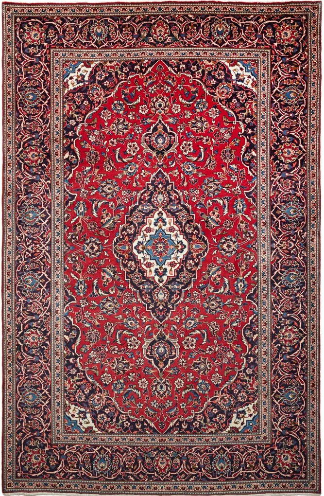 Kashan Tappeto 310x200 Rosso (Iran) Annodato A Mano