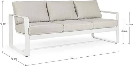 Salotto Da Esterno In Alluminio Divano 3 Posti 2 Poltrone Con Tavolino Merrigan Bianco Bizzotto
