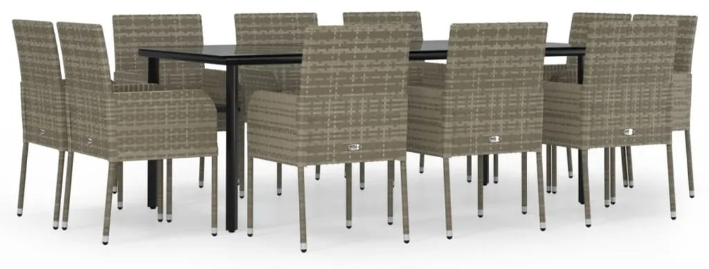 Set mobili giardino 11 pz con cuscini polyrattan nero e grigio