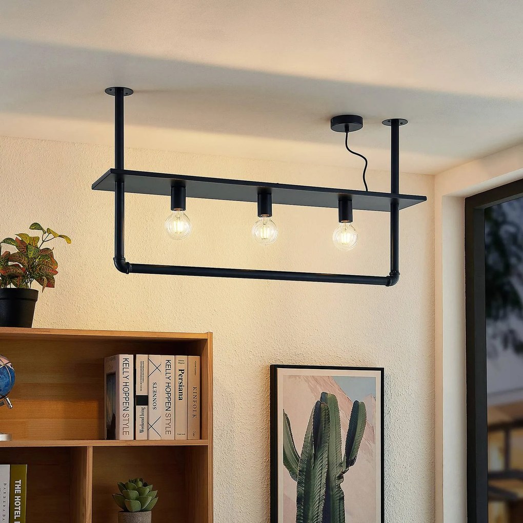 Plafoniera soffitto Kirista Lindby, dimmerabile, Nero, Soggiorno / Sala da pranzo, Metallo, Vintage, Plafoniera