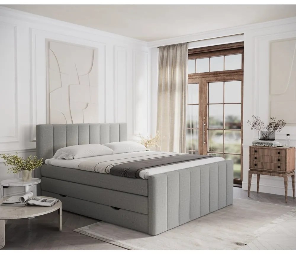 Letto boxspring grigio chiaro con contenitore 180x200 cm Ruby - Maison de Rêve