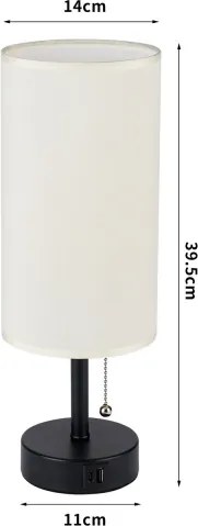 Brilagi - Lampada da tavolo con porta USB TABLON 1xE27/25W/230V nero/crema