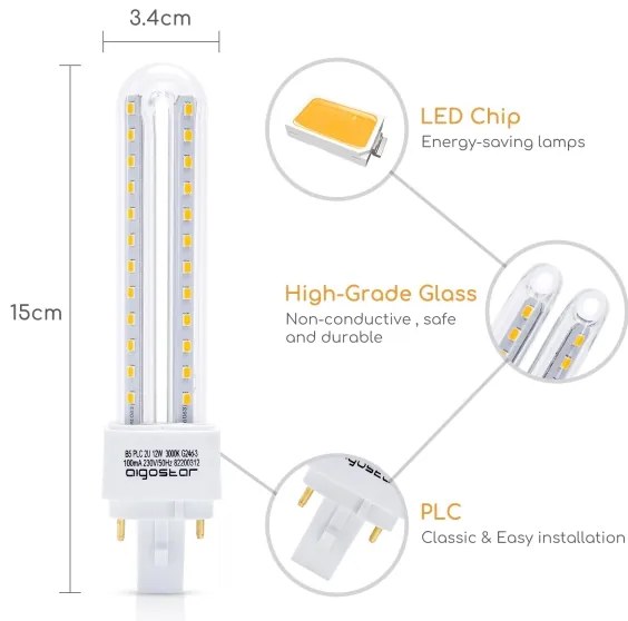 Lampadina LED G24D-3/12W/230V 3000K - Aigostar