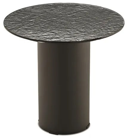 Tavolino tondo WAYLON 45 con base in metallo Nero e piano in vetro martellato Fumč