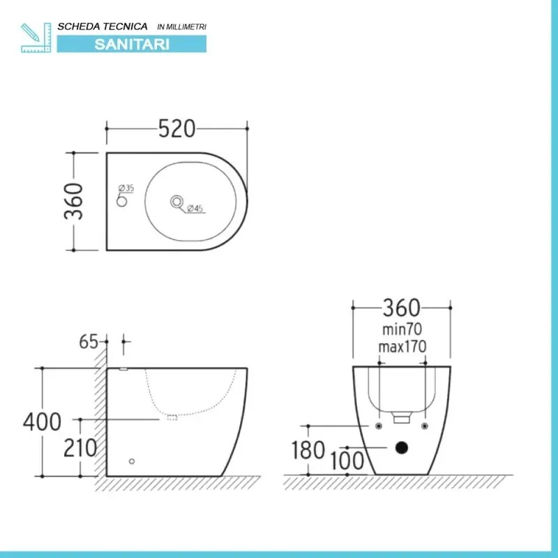 Sanitari filo parete traslati wc con sedile soft-close e bidet in ceramica bianca – Osaka