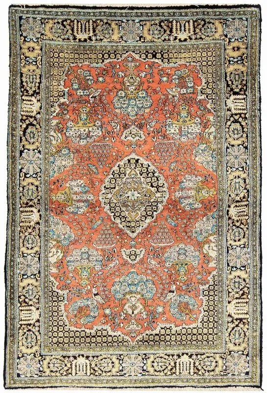 Ghom Tappeto 110x160 Rosso (Iran) Annodato A Mano