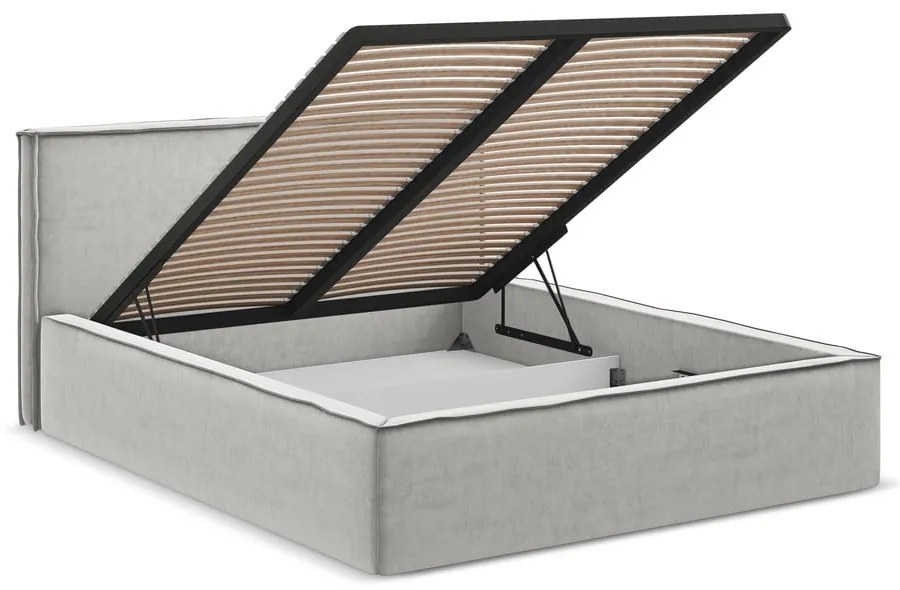 Letto matrimoniale imbottito grigio chiaro con contenitore con griglia 180x200 cm Anani - Makamii