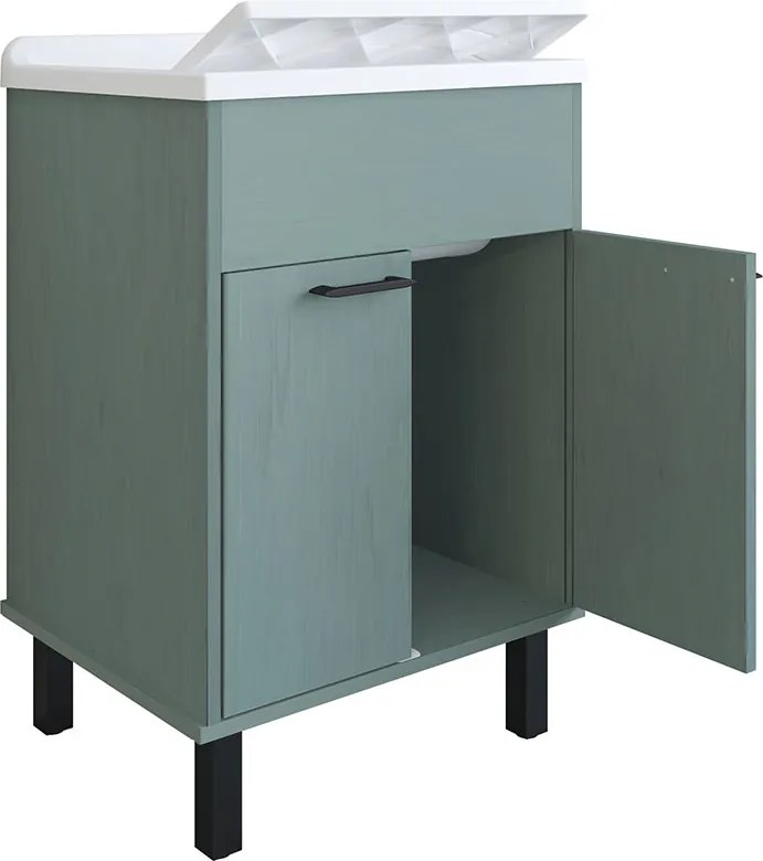 Mobile Lavatoio Smeraldo 60x50x85 cm con Vasca in PP Struttura in PVC Verde Scuro...