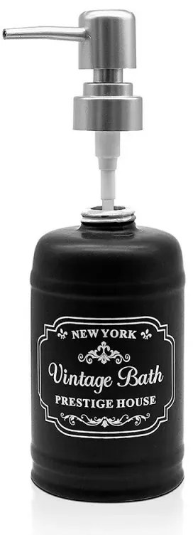 Dispenser sapone in ceramica nera con stampe a contrasto bianche stile vintage