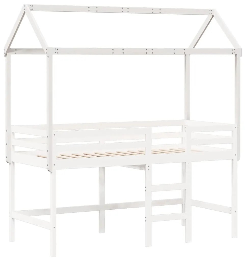 Tetto letto bambini bianco 207x80,5x151,5cm legno massello pino