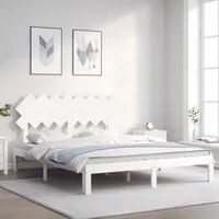 Giroletto con Testiera Bianco 160x200 cm Legno Massello 3193737