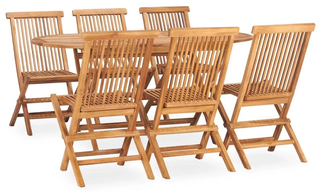 Set Da Pranzo Da Giardino 7 Pz Pieghevole İn Massello Di Teak /