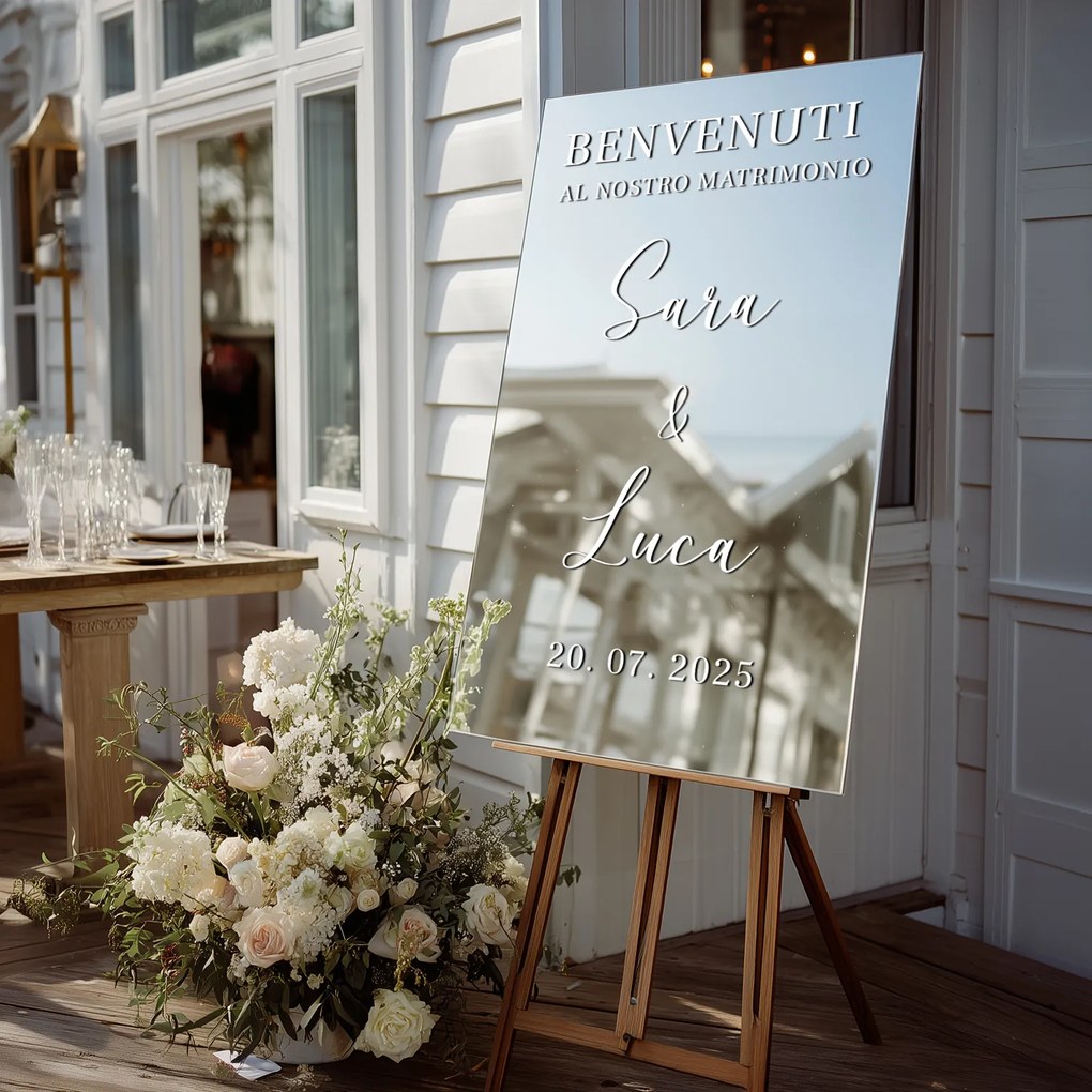 Adesivo personalizzato per specchio S51 – Benvenuti al nostro matrimonio