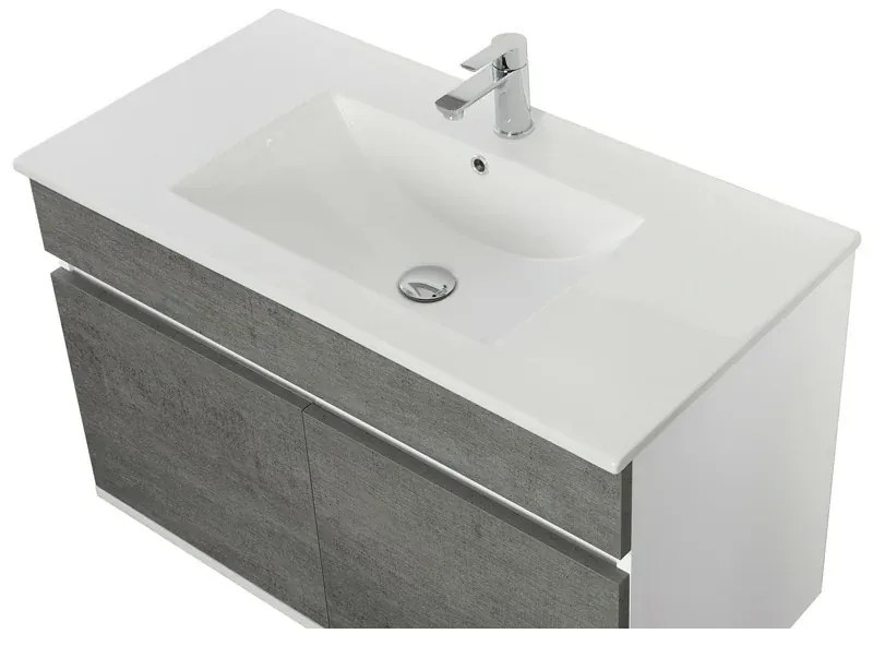 Composizione Bagno Sospesa 90 cm in Legno con 2 Ante Colore Cemento