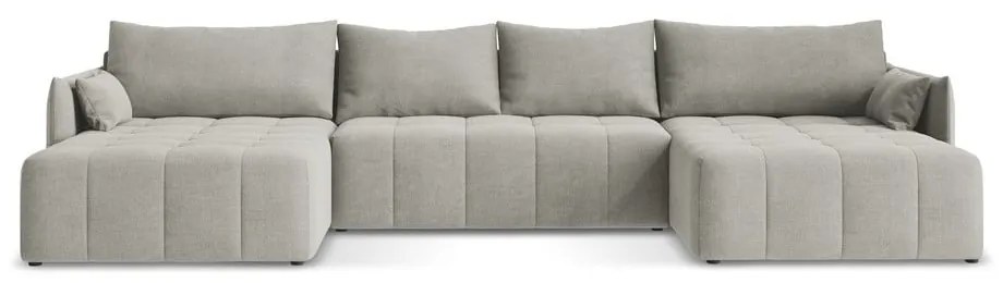 Divano angolare grigio chiaro allungabile/con contenitore (a U) Moku – Makamii