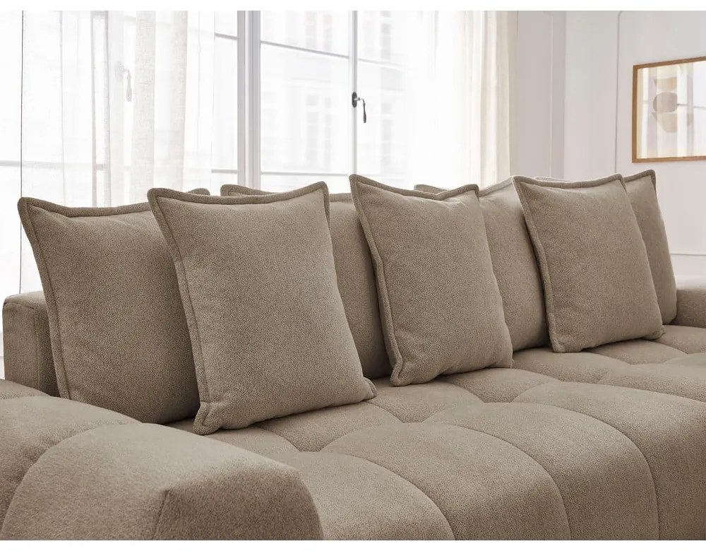 Divano angolare grigio tortora allungabile e con contenitore (penisola a destra/chaise lounge) con rivestimento in ciniglia Everest – Bobochic Paris