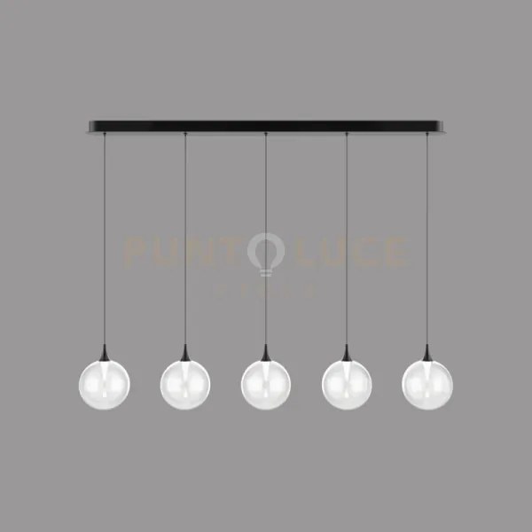 Lampada a sospensione bolla, metallo nero opaco + 5 luci in vetro t...