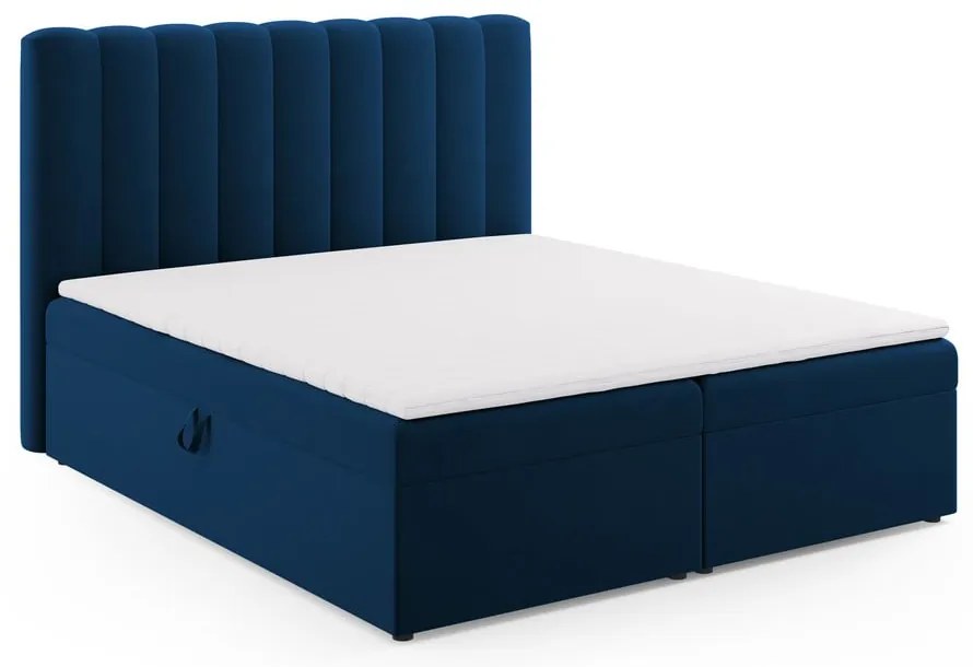 Letto boxspring blu scuro con contenitore 180x200 cm Gina - Milo Casa