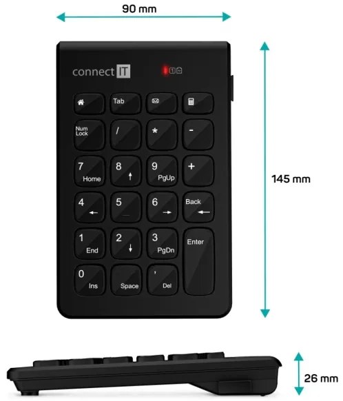 CONNECT IT CKB-0062-BK - Tastierino numerico senza fili 1xAAA nero