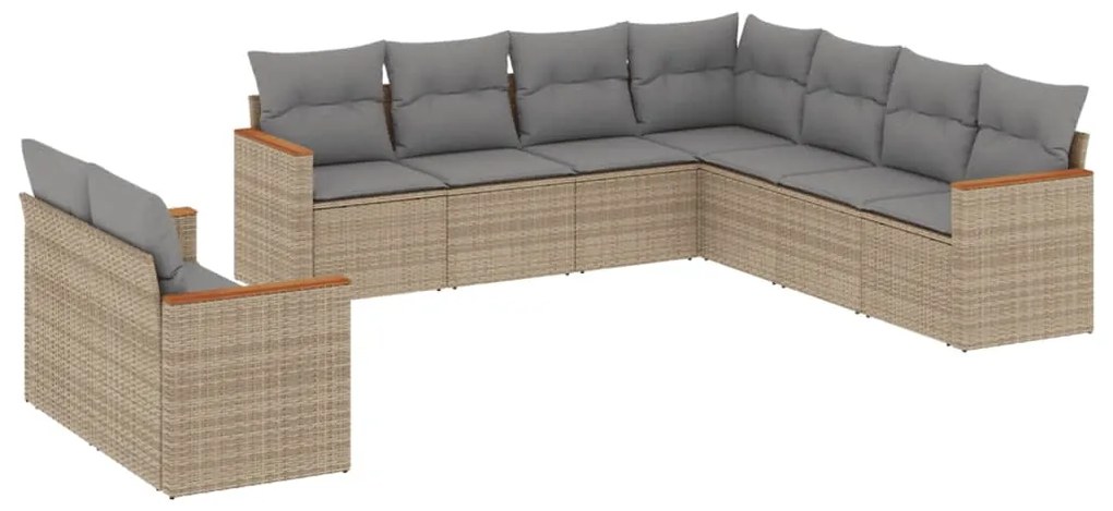 Set divano da giardino 9 pz con cuscini beige misto polyrattan