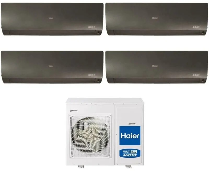 Climatizzatore Condizionatore Haier Quadri Split Inverter serie FLEXIS PLUS BLACK 7+7+7+24 con 4U85S2SR3FA R-32 Wi-Fi Integrato Colore Nero