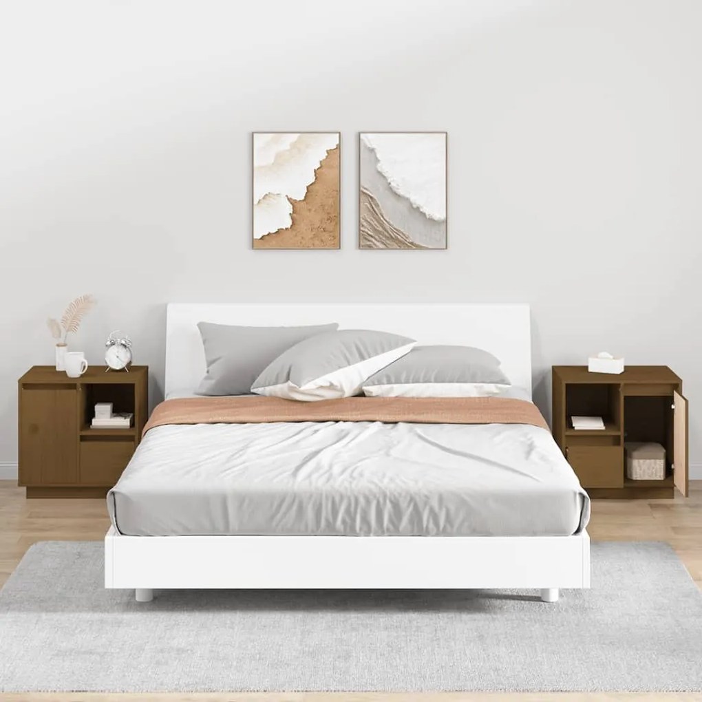 Comodini 2 Pz Ambra 50x34x50 Cm İn Legno Massello Di Pino /