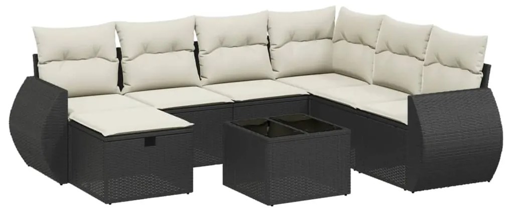 Set divani da giardino con cuscini 8 pz nero in polyrattan