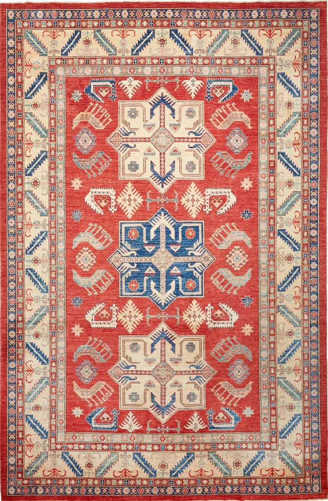 Kazak Tappeto 380x250 Rosso (Pakistan) Annodato A Mano