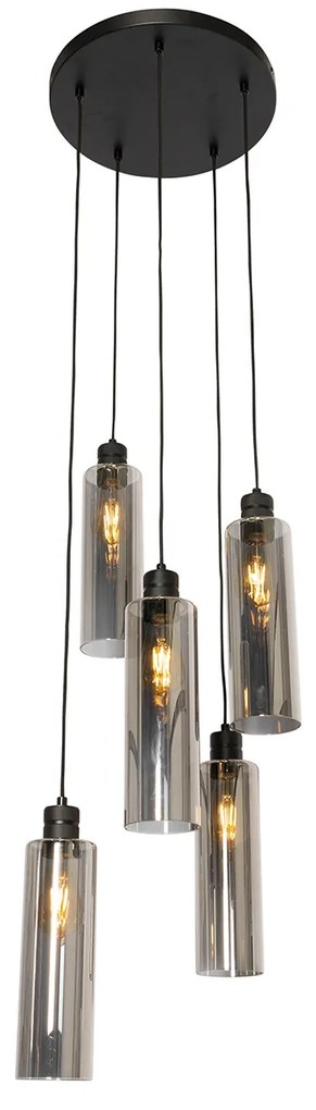 Lampada a sospensione smart nera con vetro fumé incl. 5 Wifi A60 - Stavelot