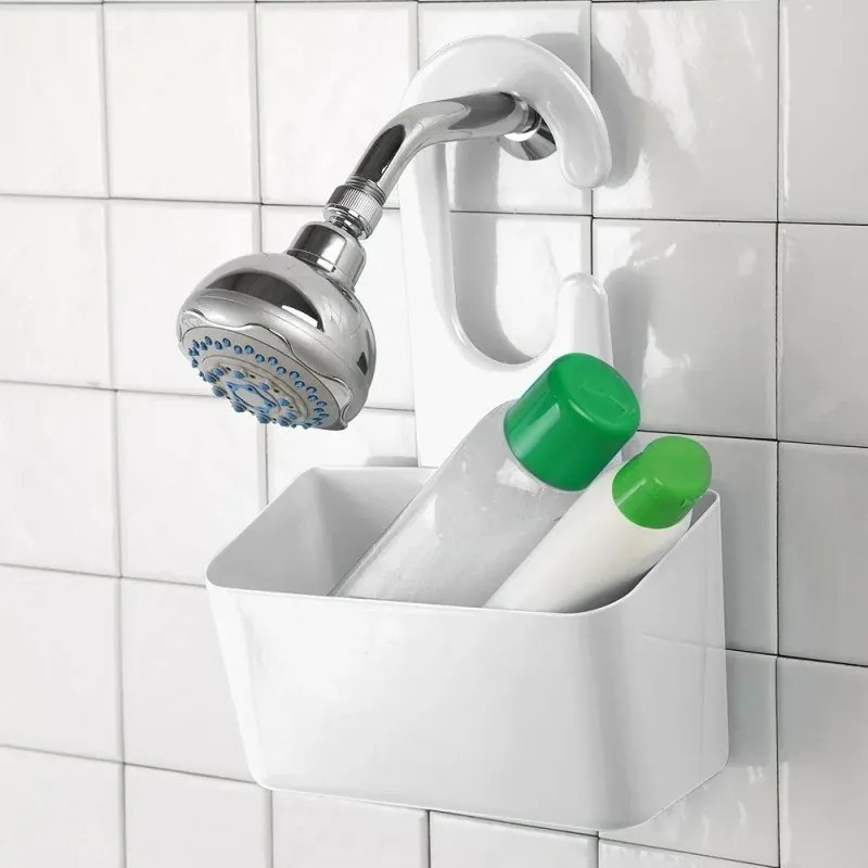Portaoggetti doccia bianco in PVC gancio e fori di scolo per lacqua
