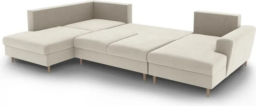 Divano angolare beige allungabile e con contenitore (con penisola a sinistra/a U) con rivestimento in velluto Kyoto – Cosmopolitan Design