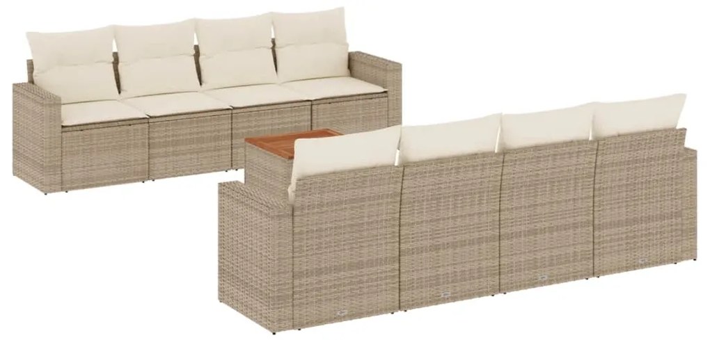 Set divano da giardino 9 pz con cuscini beige in polyrattan