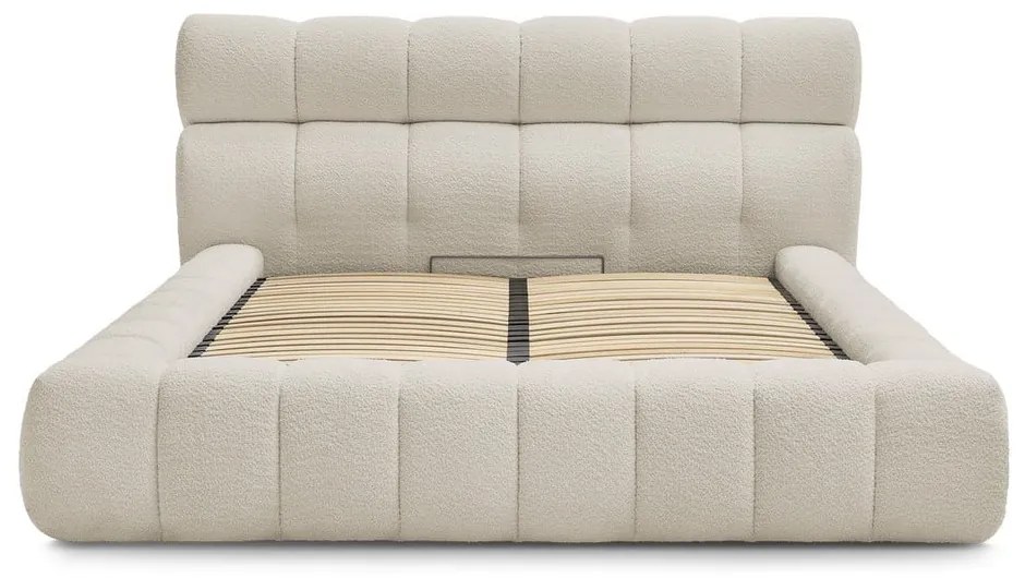 Letto matrimoniale imbottito beige contenitore e rete inclusi 180x200 cm Mont Blanc - Bobochic Paris