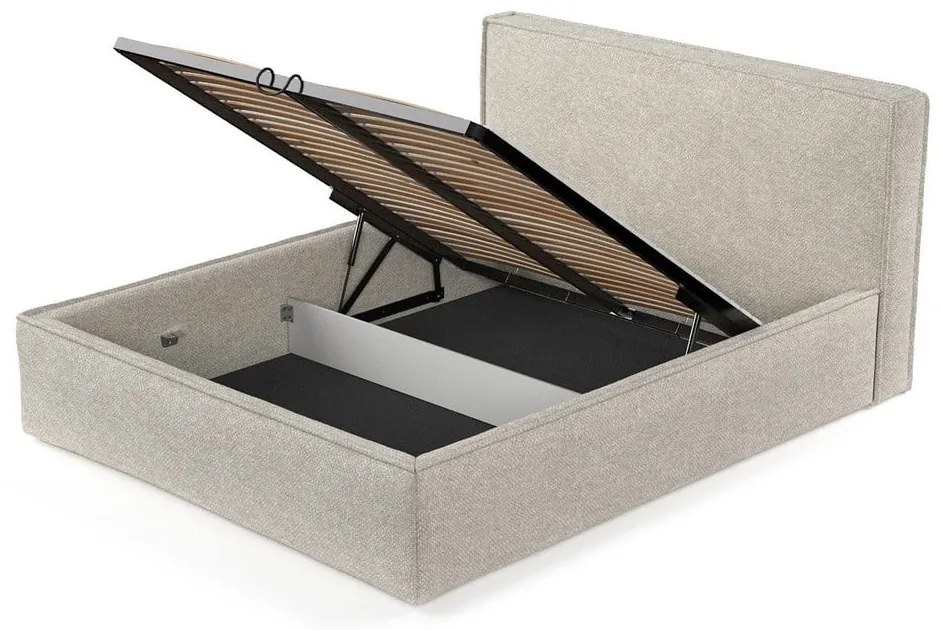 Letto matrimoniale imbottito grigio chiaro con contenitore con rete inclusa 180x200 cm Lounge L – Maison de Rêve