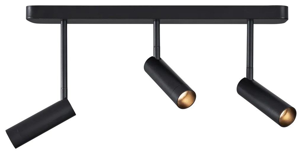 Faretto da soffitto arrotondato nero GU10 35mm 3 luci regolabile - Kate