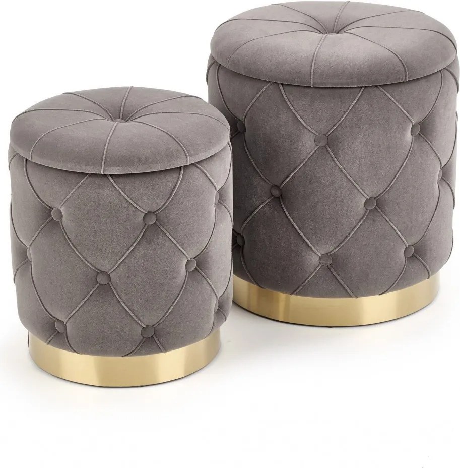 Set di Pouf imbottiti Polly Grigio / Oro
