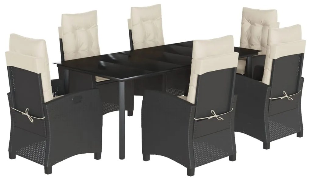 Set da pranzo da giardino 7 pz nero con cuscini in polyrattan