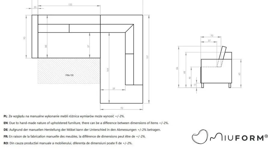 Divano letto angolare in velluto turchese (angolo destro) Lofty Lilly - Miuform