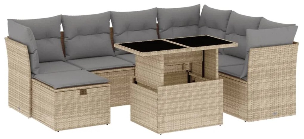 Set divano da giardino 8 pz con cuscini beige in polyrattan