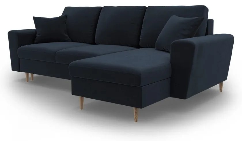 Divano angolare blu scuro allungabile e con contenitore con rivestimento in velluto Kyoto – Cosmopolitan Design