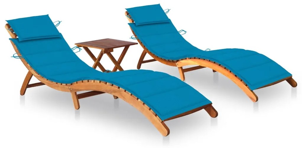 Sdraio 2 Pz Con Tavolo E Cuscini İn Legno Massello Di Acacia /