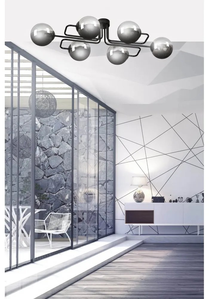 Lampadario da soffitto BRENDI 6 in acciaio e vetro 6xE14 Colore del corpo Grafite
