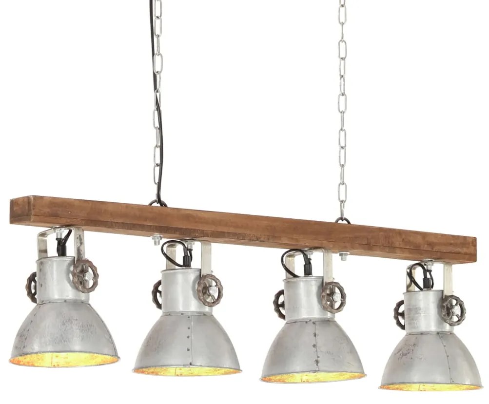 Lampada A Sospensione Industriale Argento E27 Legno Di Mango /