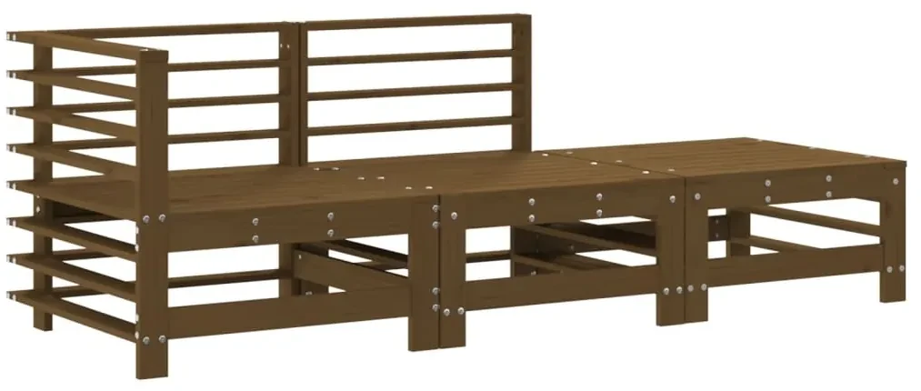 Set divani da giardino 3 pz con cuscini in legno massello miele
