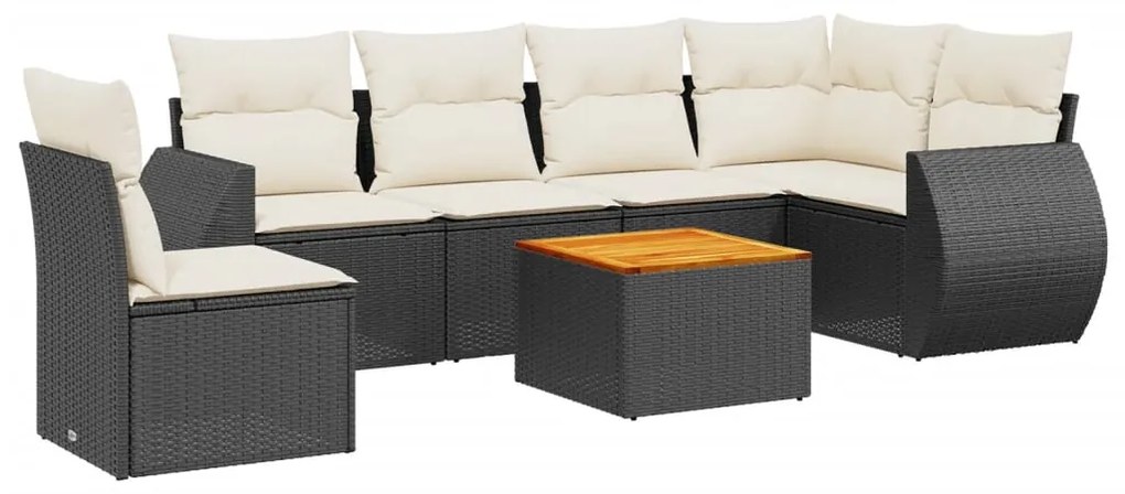 Set Divani da Giardino con Cuscini 7pz Nero Polyrattan