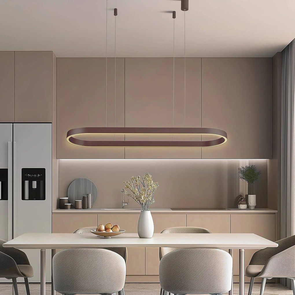Lucande Smart lampada LED a sospensione Melinay, caffè, CCT, Tuya Melinay Lucande, dimmerabile, Marrone / Ruggine, Soggiorno / Sala da pranzo, Alluminio, Moderno