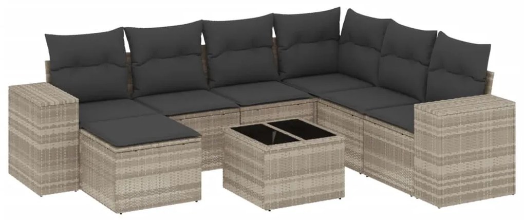 Set divano da giardino 8pz con cuscini grigio chiaro polyrattan