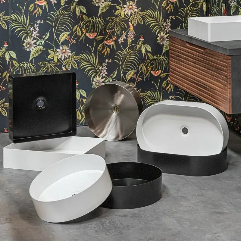 Lavabo da appoggio rettangolare 58x38 cm in acciaio inox nero opaco Goya
