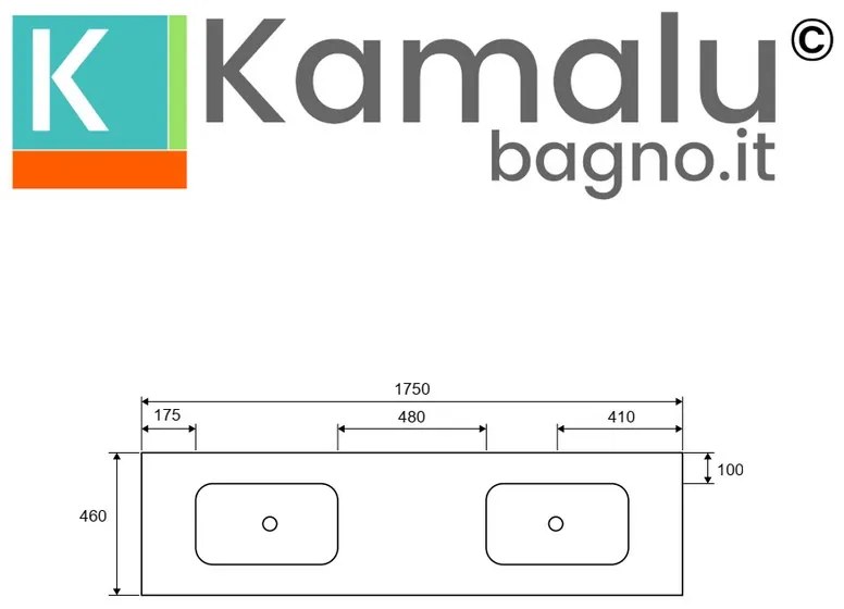 Kamalu - lavabo da incasso doppio per mobili 175 cm in solid surface | klit-1750ss